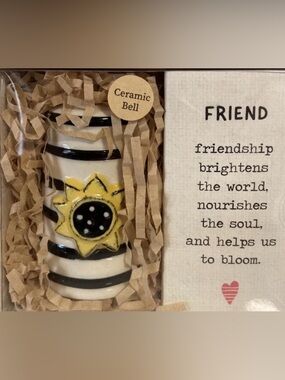 Ceramic bell - Heartful Home - Demdaco -Heartful Friend -black white yellow New!